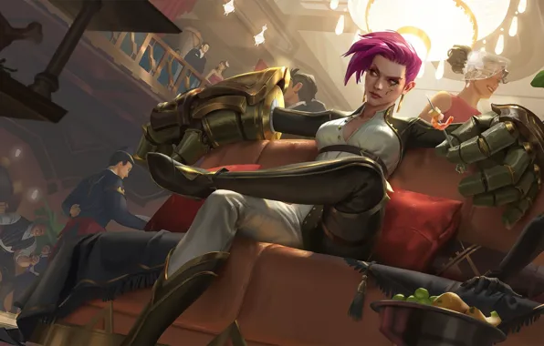 Girl, party, art, champion, gloves, Riot Games, Arcane, Vi