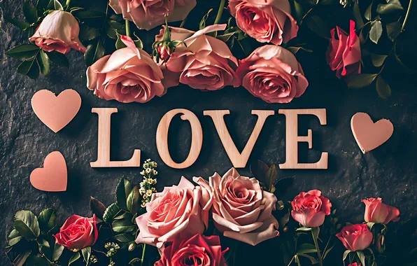 Love, flowers, romance, heart, roses, love, happy, Valentine's day