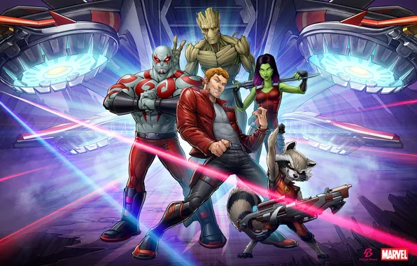 Picture Marvel, Patrick Brown, Rocket Raccoon, Gamora, Groot, Drax, Star Lord, Guardians Of The Galaxy