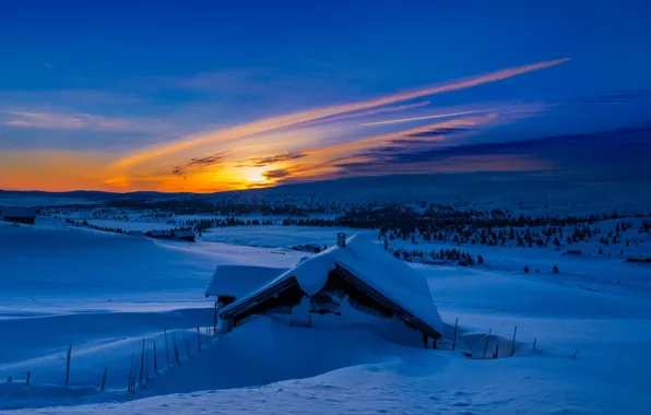 Winter, the sun, snow, mountains, nature, blue, sunrise, morning
