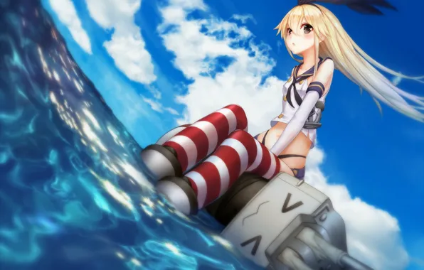Picture sea, the sky, look, girl, the wind, the game, stockings, art