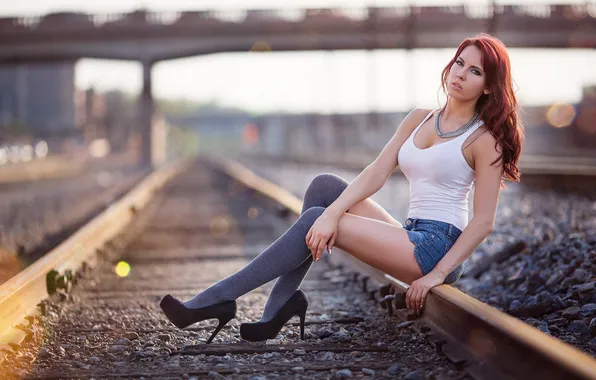 Sexy, heels, shorts, red, legs, beauty, photographer, sitting