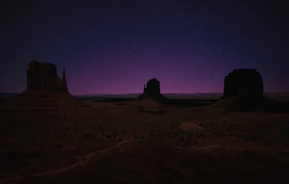 Stars, night, rock, AZ, USA, Monument Valley