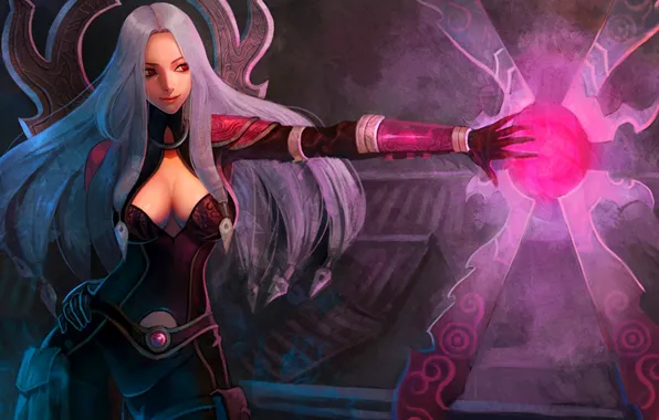 Picture girl, magic, hand, art, red eyes, League of Legends, Irelia
