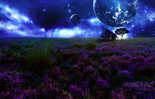 Picture landscape, rendering, cosmos stars