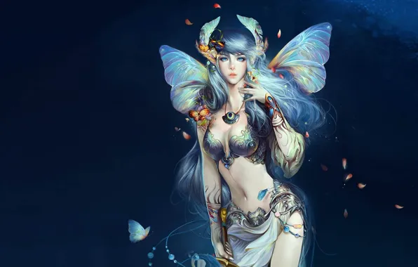 Girl, background, butterfly, wings, fairy, Perfect World International, Descent