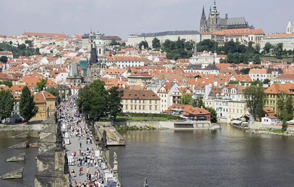 River, Prague, Czech Republic, panorama, Vltava, Charles bridge, St. Vitus Cathedral