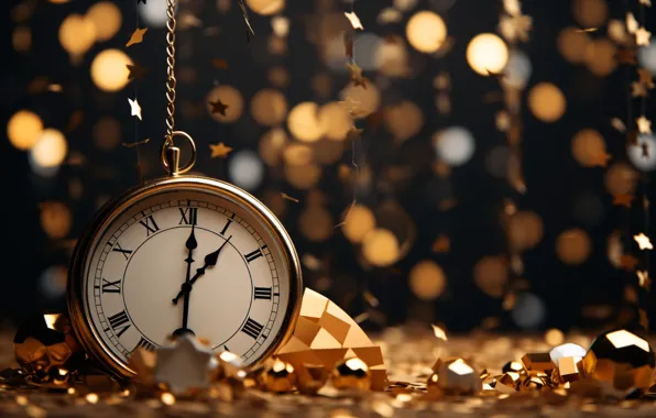 Balls, time, lights, watch, Christmas, New year, dial, chain