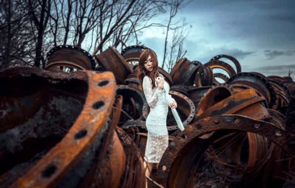 Pose, model, portrait, umbrella, makeup, figure, dress, hairstyle