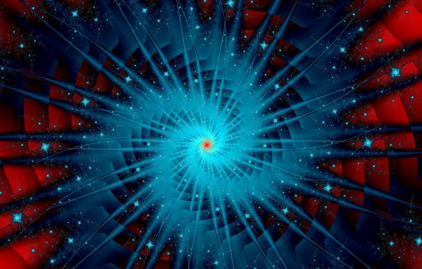 Stars, blue, red, abstraction, pattern, spiral, fractal, ornament