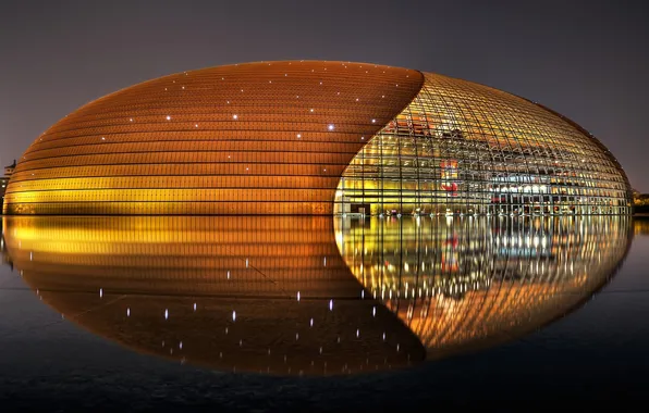 Picture reflection, China, the building, Beijing, National Centre for the Performing Arts
