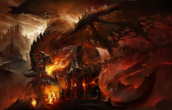 Picture Dragon, ruins, WoW, World of Warcraft, Deathwing