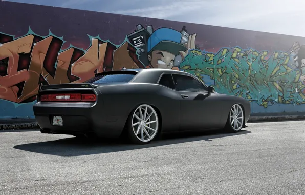 Wall, black, graffiti, Dodge, SRT8, Challenger, Dodge Challenger SRT8