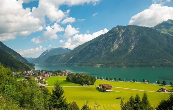 Mountains, home, Austria, village, Alps, Tyrol