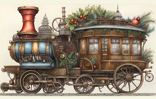 Retro, train, the engine, the car, Christmas, New year, train, needles