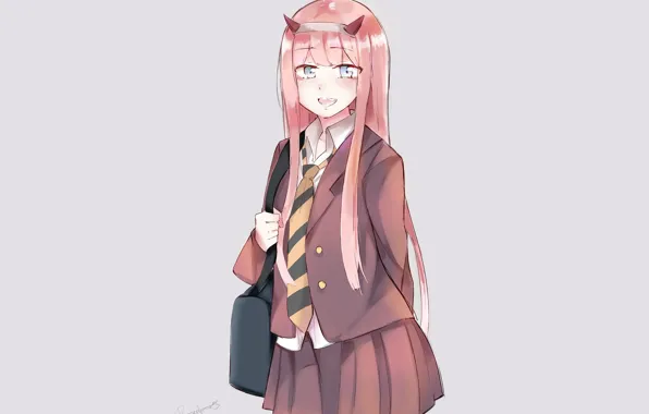 Girl, grey background, 002, Darling In The Frankxx, Cute in France, Zero Two