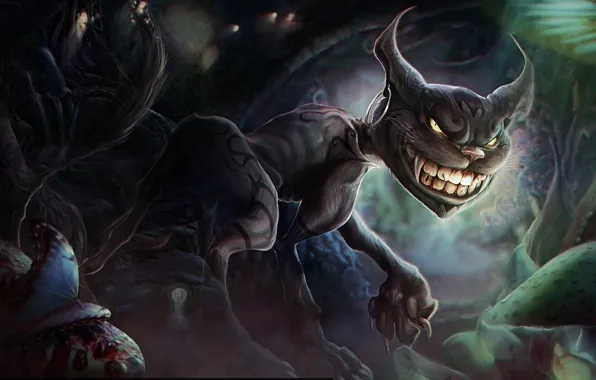 Picture butterfly, mushrooms, monster, art, fangs, grin, earring, alice madness returns