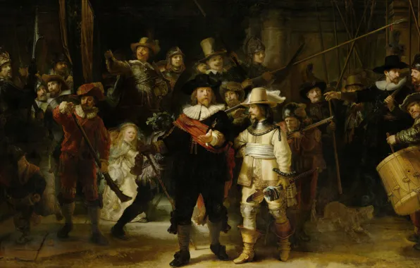 Picture tree, oil, picture, copy, Night Watch, Gerrit Lundens, The Company Of Captain Banning Coca