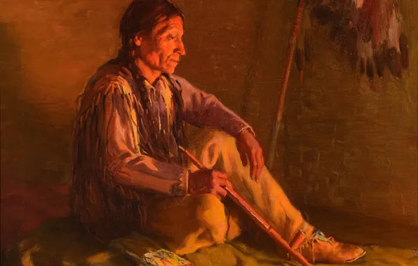 Joseph Henry Sharp, Taos, Indian by Fire