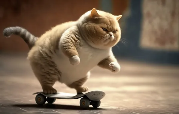 Cat, cat, look, pose, red, face, skateboard, thick