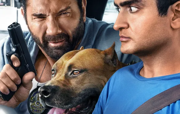 Picture dog, staff, in the car, Dave Bautista, Dave Batista, Kumail Nanjiani, Kumail, Nanjiani, American Staffordshire …