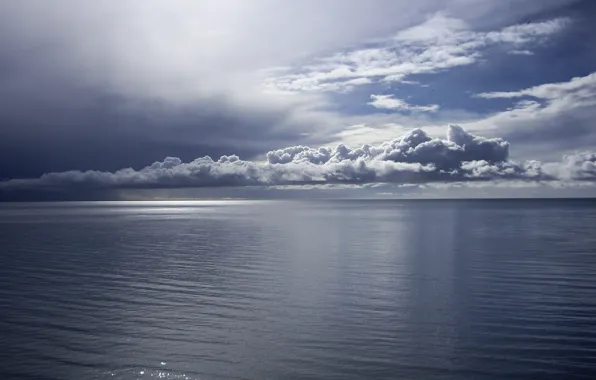 Sea, water, clouds, horizon, calm