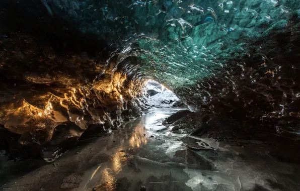 Picture cold, ice, light, cave, entrance, the grotto