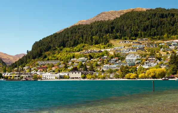 Sea, mountains, home, New Zealand, New Zealand, Queenstown