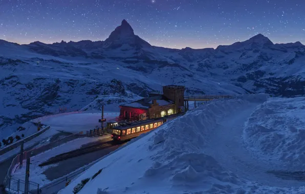 Picture lights, Switzerland, Alps, Gornergrat railway station