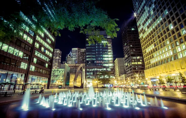 Picture night, the city, backlight, fountain, Chicago, Daley Plaza