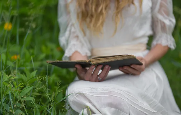 Picture grass, girl, book