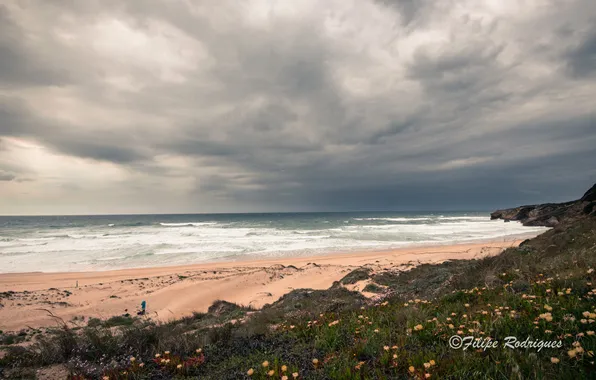 Sea, wave, beach, clouds, Filipe Rodrigues