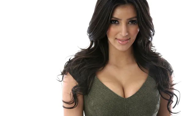 Chest, smile, model, actress, brunette, Kim Kardashian