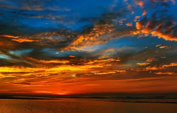 Picture sea, the sky, clouds, sunset, horizon, glow