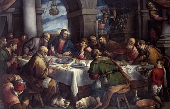 Picture, religion, the Bible, genre, mythology, Francesco Bassano, The Last Supper