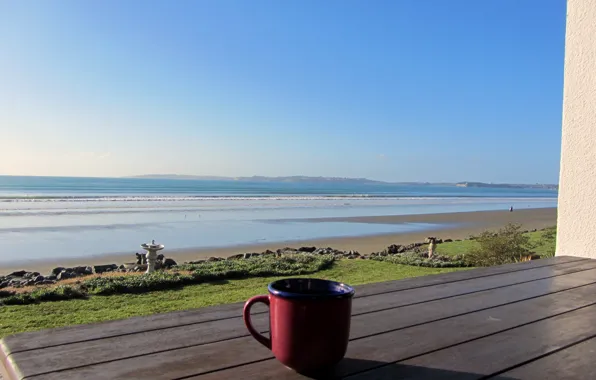 Sand, beach, shore, mug, porch