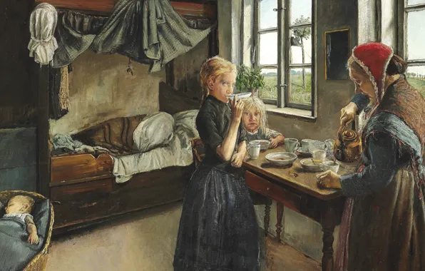 Danish painter, 1882, Laurits Andersen Ring, Lauritz Andersen Ring, Danish painter, Morning coffee, The interior …