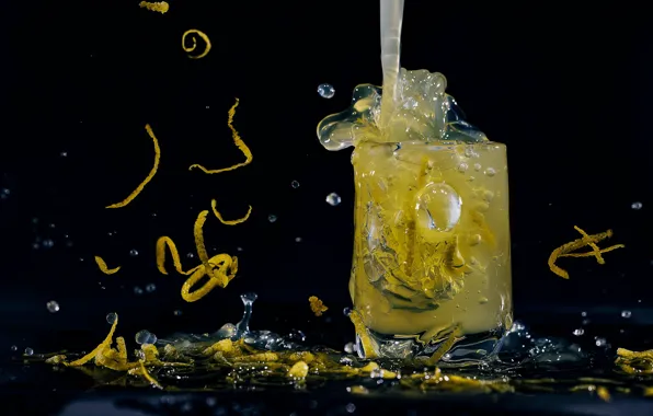 Picture drops, glass, drink, lemonade, peel