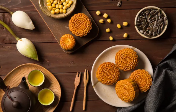 Tea, cookies, Lotus