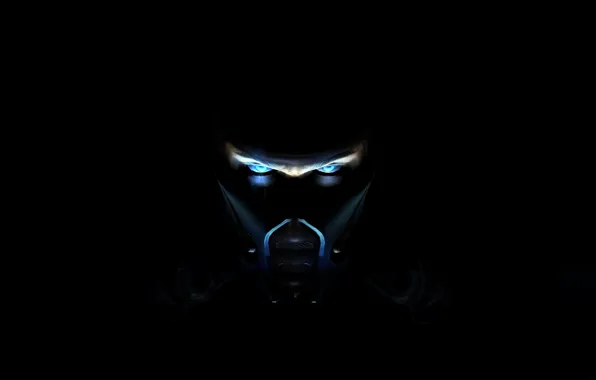 Blue, fighter, ninja, Mortal Kombat, Sub-Zero, in the darkness