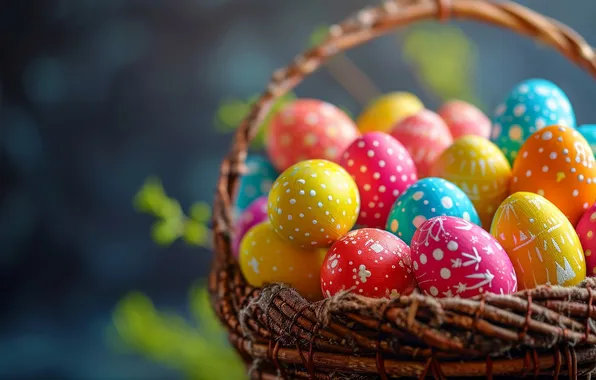 Holiday, bright, eggs, spring, Easter, basket, colorful, a lot