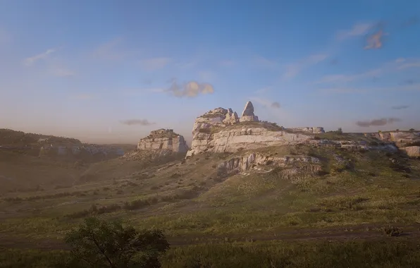 HDR, Clouds, Sky, Landscape, Game, Rocks, UHD, Red Dead Redemption 2