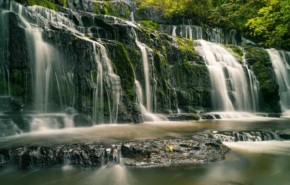 River, waterfall, New Zealand, cascade, New Zealand, Purakaunui River, Catlins, Purakanui Falls