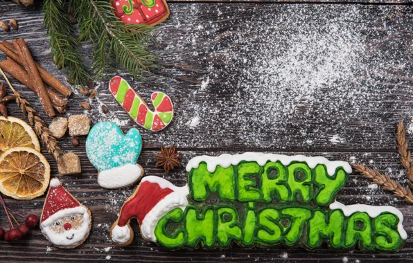 Picture New Year, cookies, Christmas, wood, Merry Christmas, cookies, decoration, gingerbread