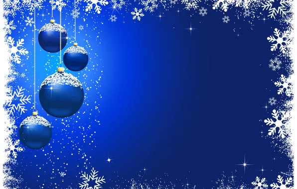 Winter, snowflakes, blue, background, holiday, balls, Christmas, Christmas