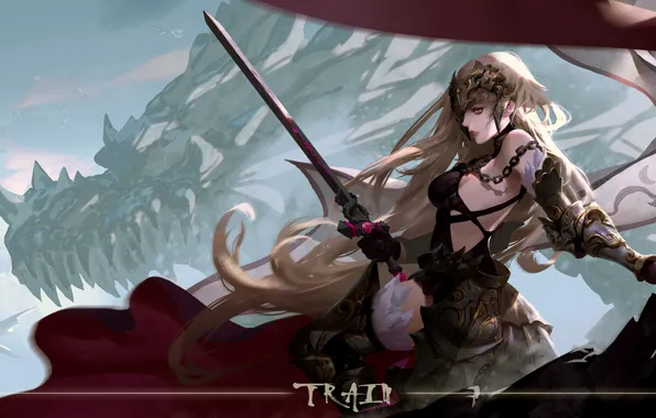 Picture girl, sword, fantasy, armor, long hair, weapon, anime, art