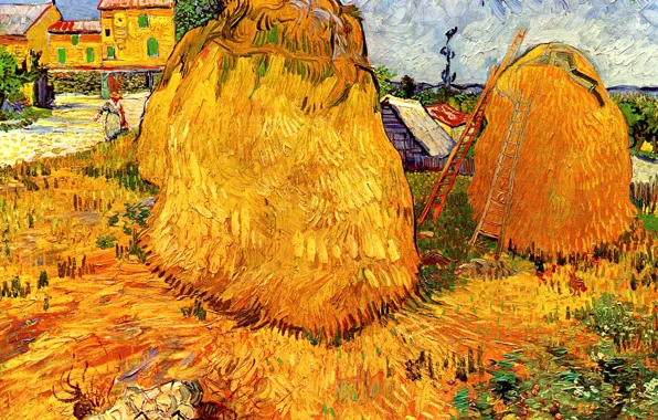 Picture hay, stairs, Vincent van Gogh, in Provence, Haystacks