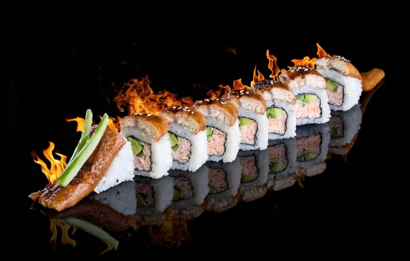 Fire, figure, sushi, rolls