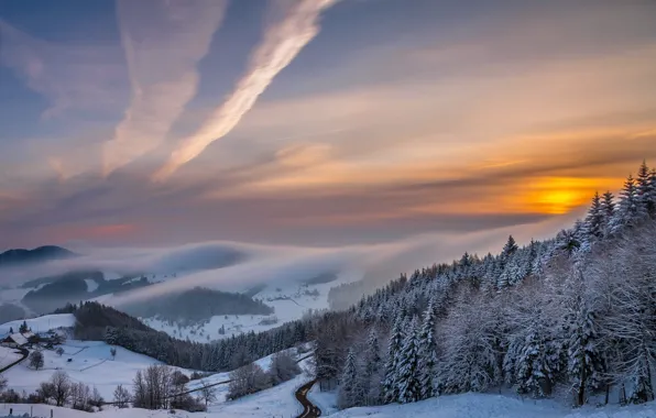 Picture winter, sunset, mountains