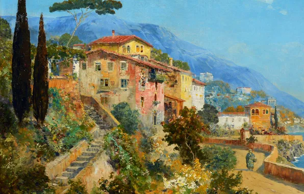 Flowers, Home, Mountains, Trees, Picture, Coast, Alois Arnegger, Alois Arnegger